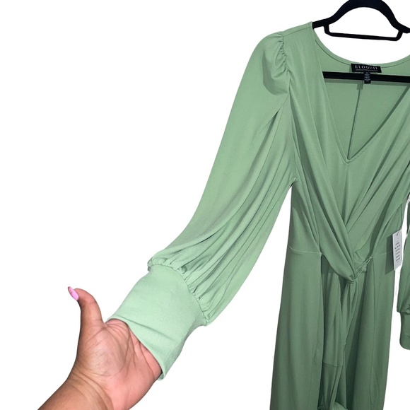 Eloquii Women's Green Long Sleeve Maxi V-Neck Cross Front W/Tie Belt Sz… - Picture 4 of 15